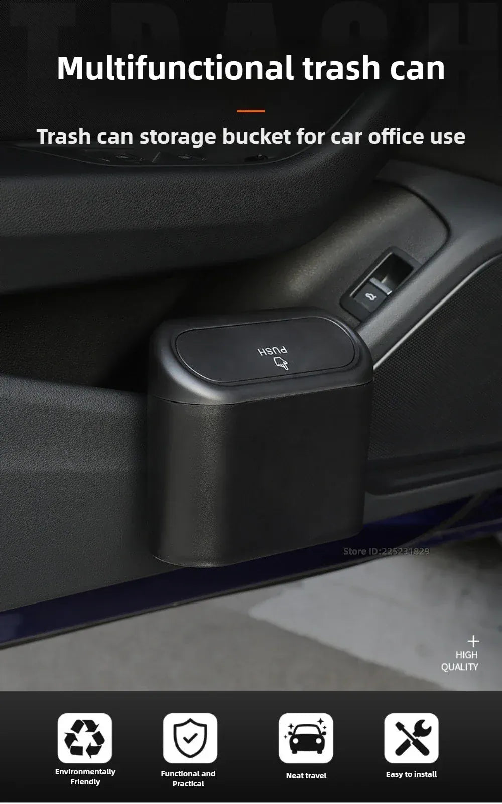 Mały kosz na śmieci do samochodu z pokrywką | Wiszący pojemnik na drzwi, organizer na śmieci samochodowe 