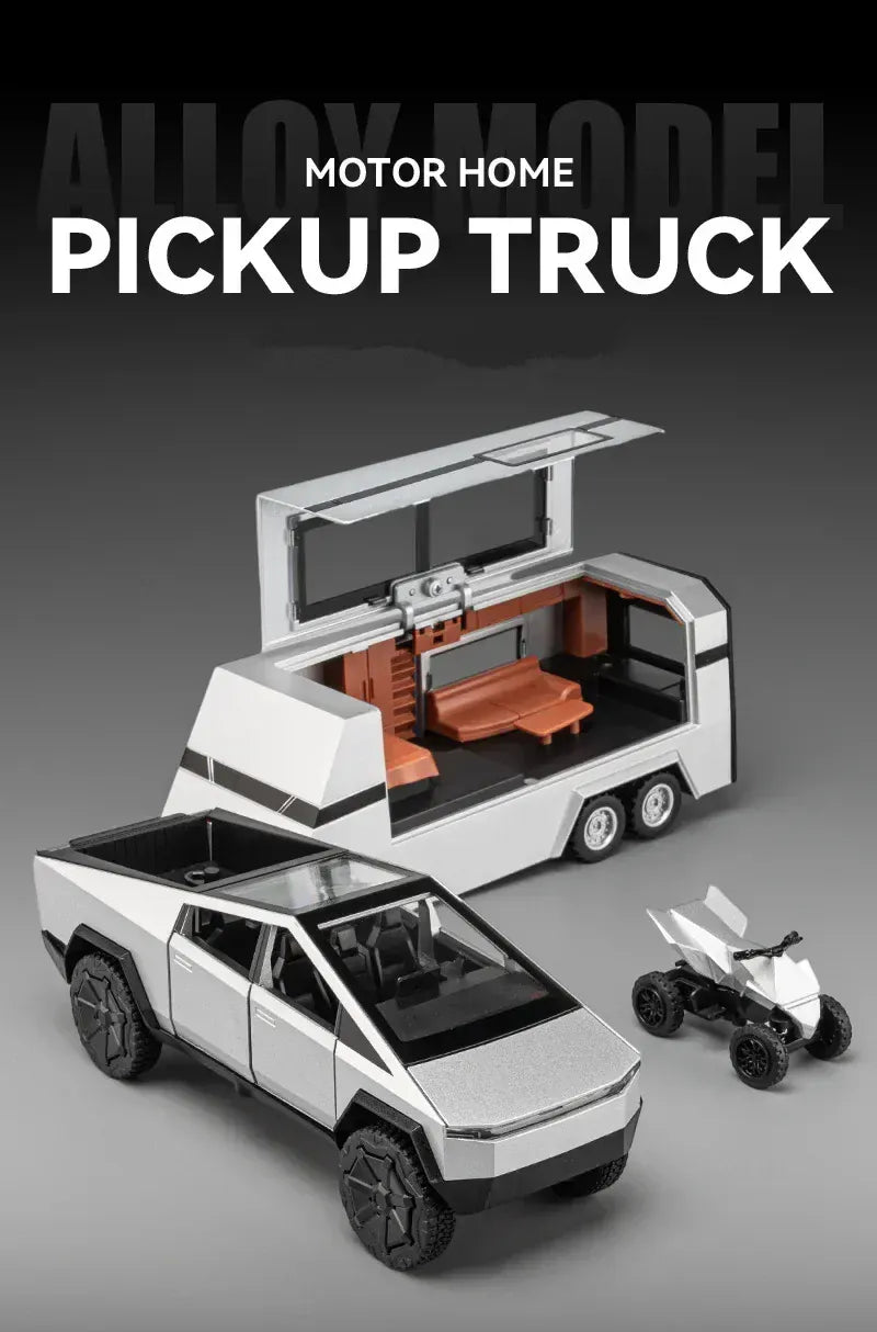 Model samochodu Tesla Cybertruck Pickup ze stopu metali w skali 1/32 – odlewana ciężarówka z oświetleniem i dźwiękiem | Edycja prezentowa 