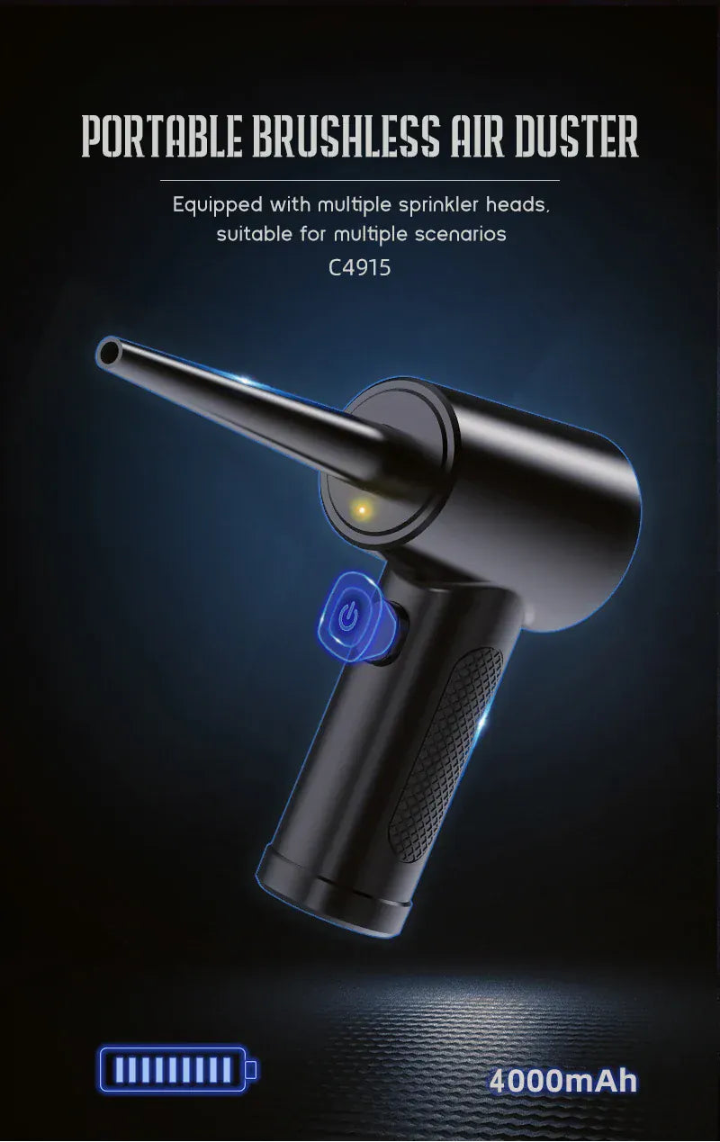 Bezprzewodowa dmuchawa sprężonego powietrza z oświetleniem LED – 51000 obr./min., akumulatorowa dmuchawa czyszcząca