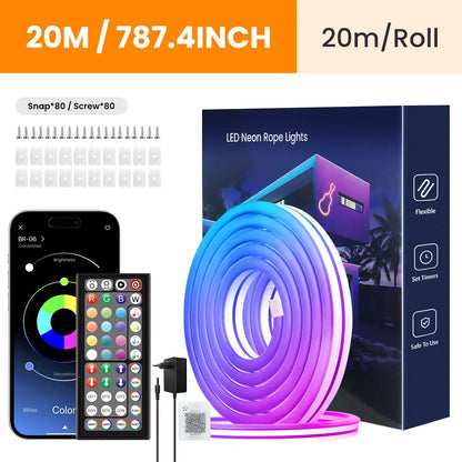 Oświetlenie liniowe neonowe, elastyczne oświetlenie liniowe LED sterowane aplikacją/pilotem, oświetlenie liniowe z wieloma trybami, oświetlenie liniowe LED RGB IP65 do użytku zewnętrznego