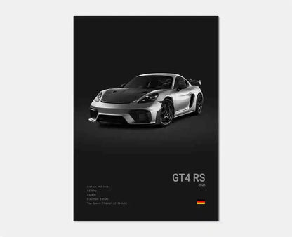Czarno-biały plakat z niemieckim samochodem sportowym | Płócienna grafika ścienna z Porsche 911 GT3 RS