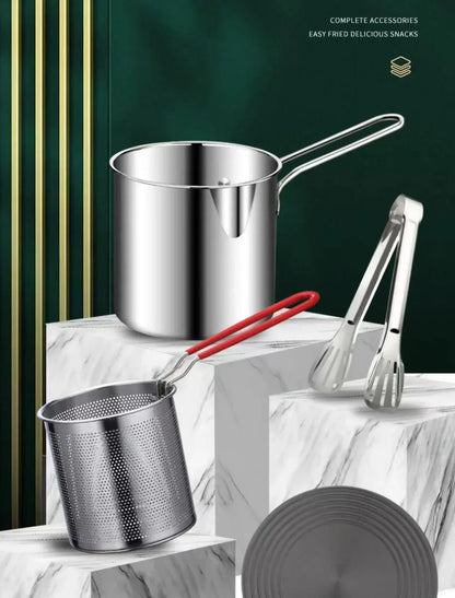 Frytkownica ze stali nierdzewnej 304 z koszykiem do smażenia – mały, wielofunkcyjny garnek do smażenia kurczaka, frytek i codziennego gotowania 