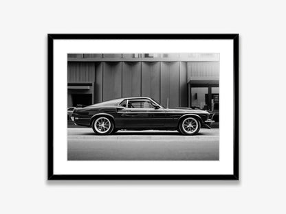 Klasyczny czarno-biały plakat z samochodem Ford Mustang – nowoczesna sztuka ścienna na płótnie na sprzedaż w Polsce 