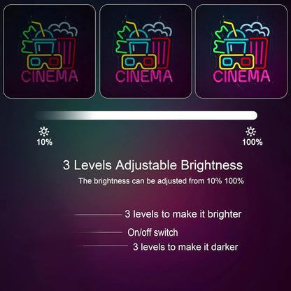 Kino Zasilany przez USB Neon LED Ściemnialny Neon Dekoracja Ścienna Do Dekoracji Pokoju Impreza Urodziny Ręcznie Robiony Prezent Teatr Sztuka Film 