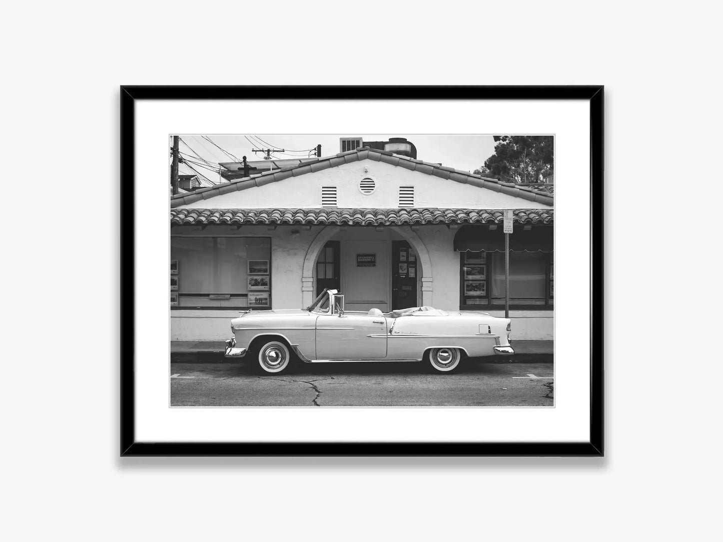 Klasyczny czarno-biały plakat z samochodem Ford Mustang – nowoczesna sztuka ścienna na płótnie na sprzedaż w Polsce 