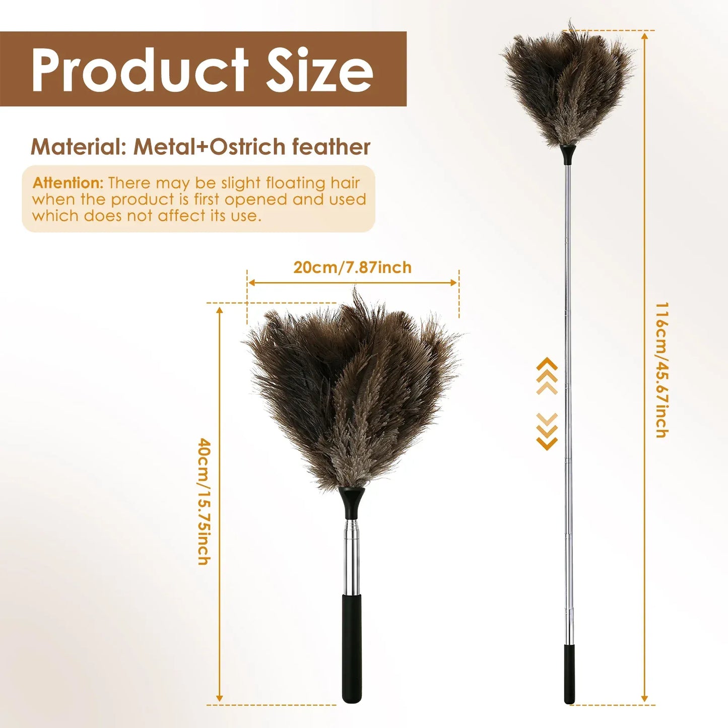 Rozkładana miotełka ze strusich piór z długą rączką ze stali nierdzewnej | Naturalna szczotka do czyszczenia z piór do domu, wentylatorów sufitowych i mebli – na sprzedaż w Polsce