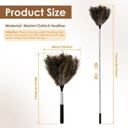 Rozkładana miotełka ze strusich piór z długą rączką ze stali nierdzewnej | Naturalna szczotka do czyszczenia z piór do domu, wentylatorów sufitowych i mebli – na sprzedaż w Polsce