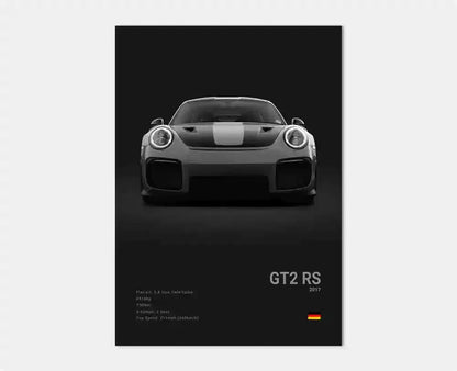 Czarno-biały plakat z niemieckim samochodem sportowym | Płócienna grafika ścienna z Porsche 911 GT3 RS