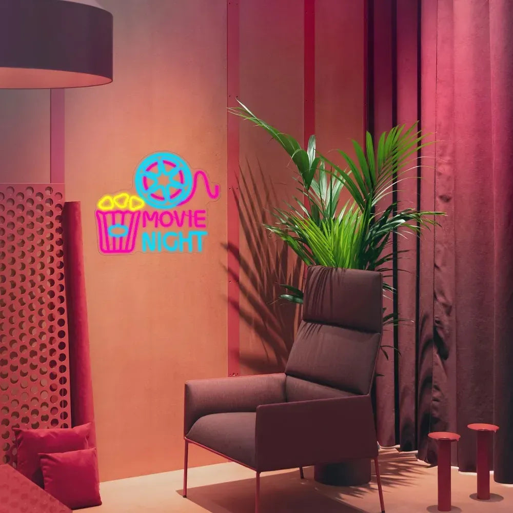 Neonowe światło w pudełku z popcornem – kinowy neon LED do dekoracji ściennej, dekoracja kina domowego z czasem seansu filmowego, lampa neonowa zasilana przez USB 