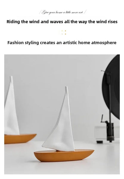 Kreatywny model żaglówki z żywicy – ​​ozdoba do salonu i biurka w stylu marynistycznym 