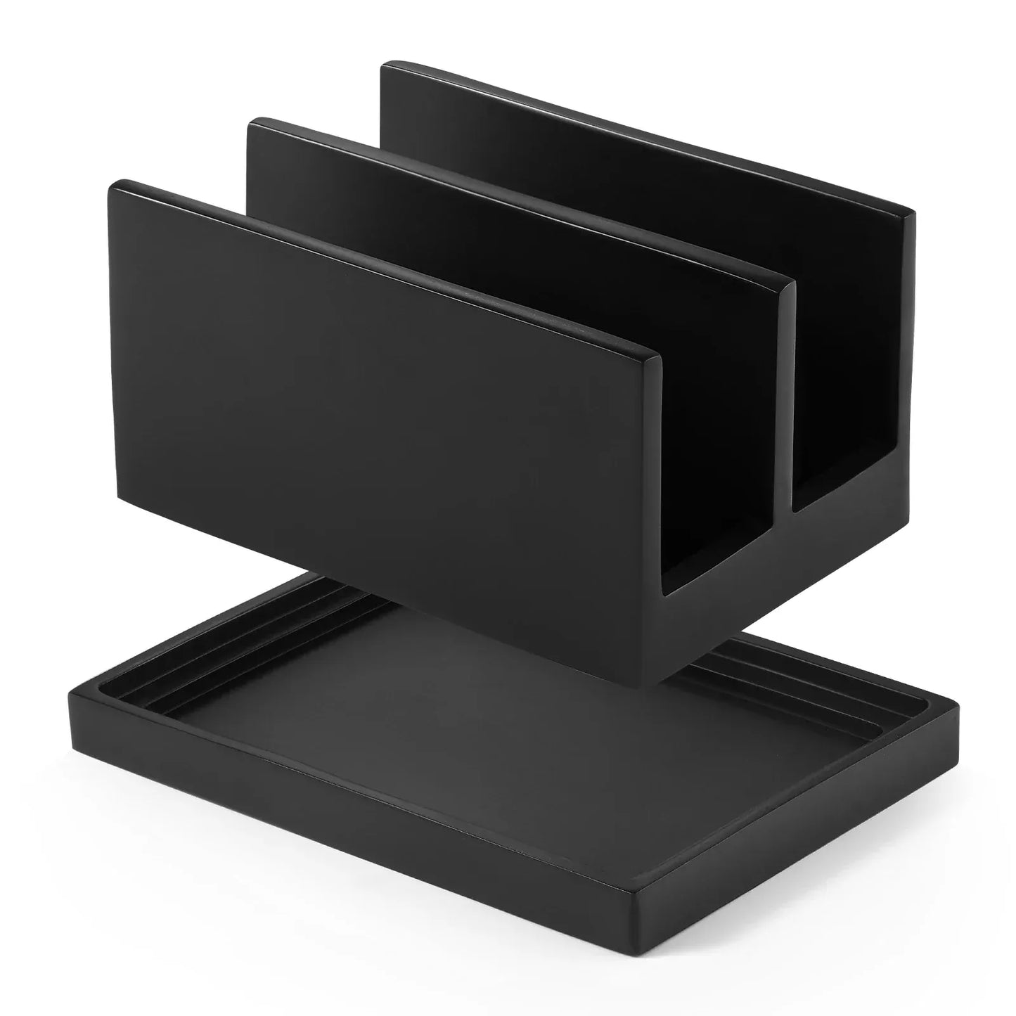 Uchwyt na gąbkę kuchenną Luxspire Resin – dwukomorowy organizer do zlewu z tacką ociekową 