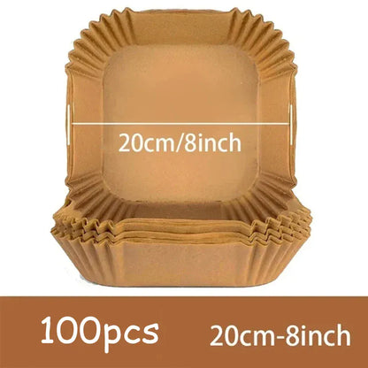 50 szt. jednorazowych papierowych wkładek do frytkownicy powietrznej – okrągłe papiery do pieczenia z powłoką zapobiegającą przywieraniu, zapewniające łatwe i bezproblemowe gotowanie 