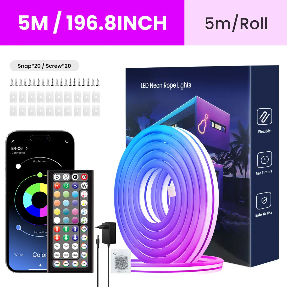 Oświetlenie liniowe neonowe, elastyczne oświetlenie liniowe LED sterowane aplikacją/pilotem, oświetlenie liniowe z wieloma trybami, oświetlenie liniowe LED RGB IP65 do użytku zewnętrznego