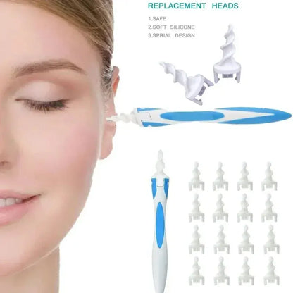 Miękkie silikonowe narzędzie do usuwania woskowiny usznej z 16 wymiennymi końcówkami – bezpieczne narzędzie do czyszczenia uszu dla dorosłych i dzieci | Wielokrotnego użytku zestaw do czyszczenia uszu