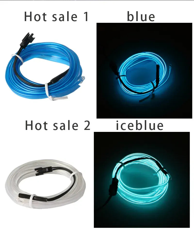 Elastyczna taśma LED EL Neon 1M / 3M / 5M — USB / 12V Oświetlenie wnętrza samochodu, do samodzielnego montażu i na imprezę 