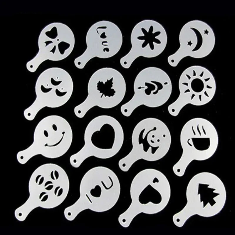 Zestaw 16 szablonów do kawy | Szablony do kawy i cappuccino