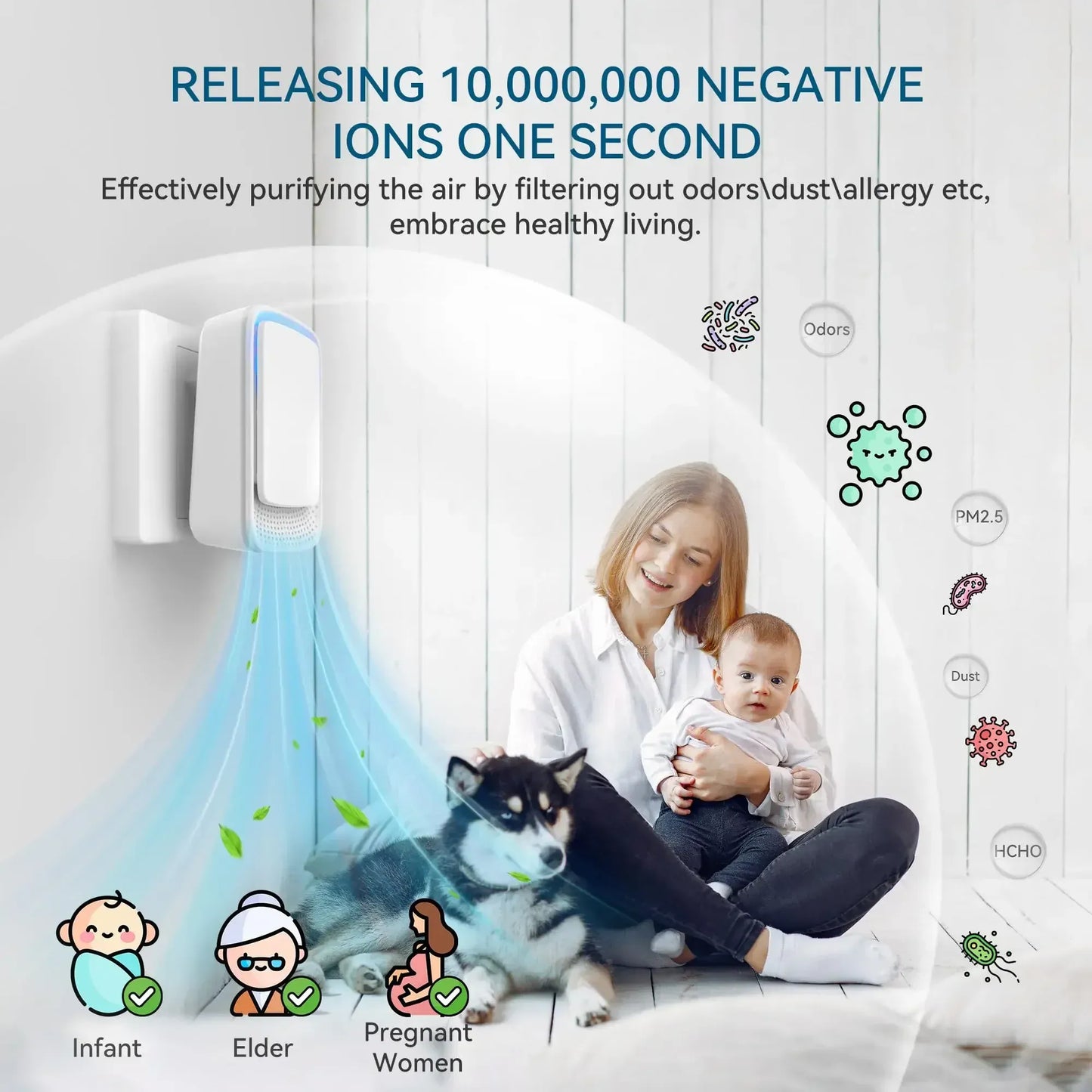 Oczyszczacz powietrza z technologią jonów ujemnych, jonizator do użytku domowego, cicha praca, jonizator dla zwierząt, mini oczyszczacz powietrza 