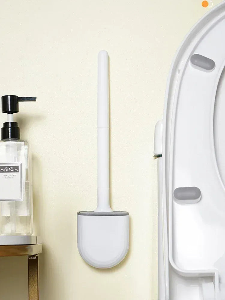 Wisząca silikonowa szczotka do WC z szybkoschnącym uchwytem – elastyczny, długi uchwyt do czyszczenia łazienki 