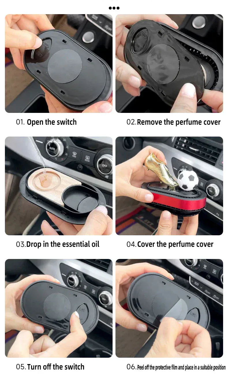 Odświeżacz powietrza do samochodu Golden Boot zasilany energią słoneczną – luksusowa dekoracja aromaterapeutyczna w stylu piłkarskim