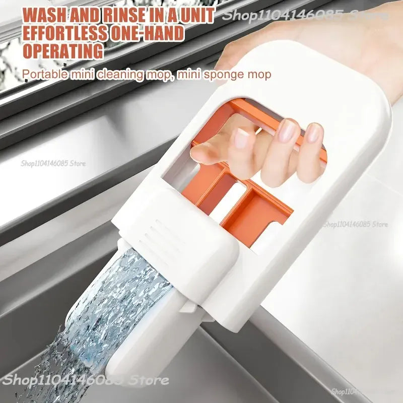 Mini mop gąbkowy z systemem samoczynnego wyciskania – kompaktowy, superchłonny mop do czyszczenia domu, kuchni, łazienki i samochodu