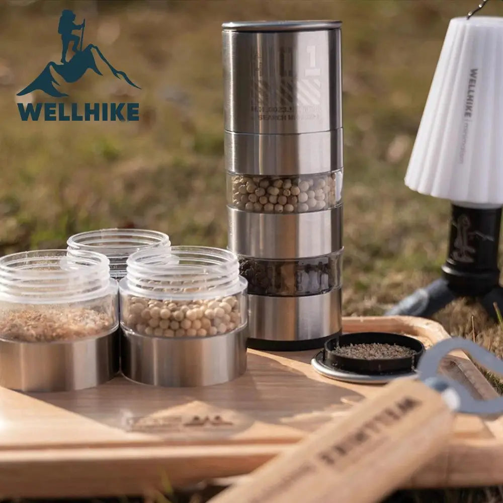 WELLHIKE Młynek do pieprzu ze stali nierdzewnej – młynek do przypraw na kemping i do użytku na zewnątrz 