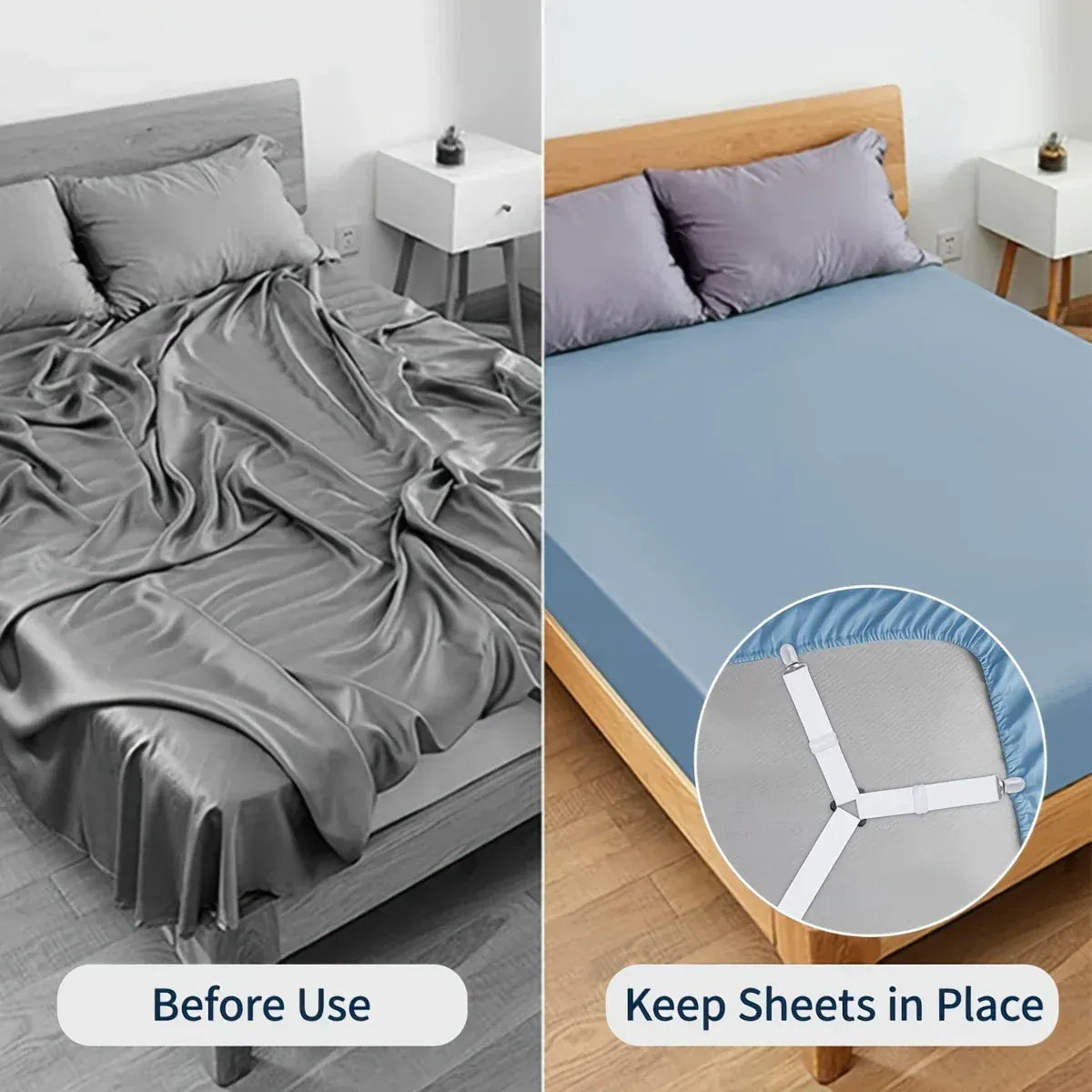 2/4 szt. regulowanych pasków do prześcieradła | Antypoślizgowe, elastyczne zapięcia do materaca i uchwyty na pokrowce 