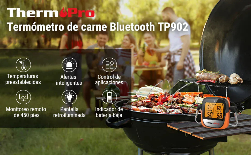 Termometr do mięsa ThermoPro TP902 Smart Bluetooth z dwiema sondami, zasięgiem bezprzewodowym 135 m, sterowaniem za pomocą aplikacji i alarmem do gotowania w kuchni