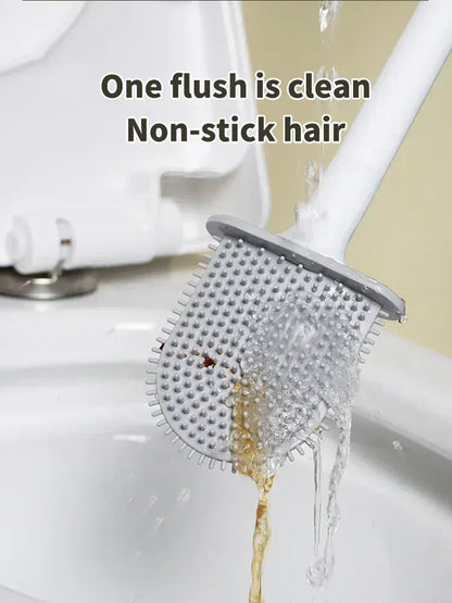 Wisząca silikonowa szczotka do WC z szybkoschnącym uchwytem – elastyczny, długi uchwyt do czyszczenia łazienki 