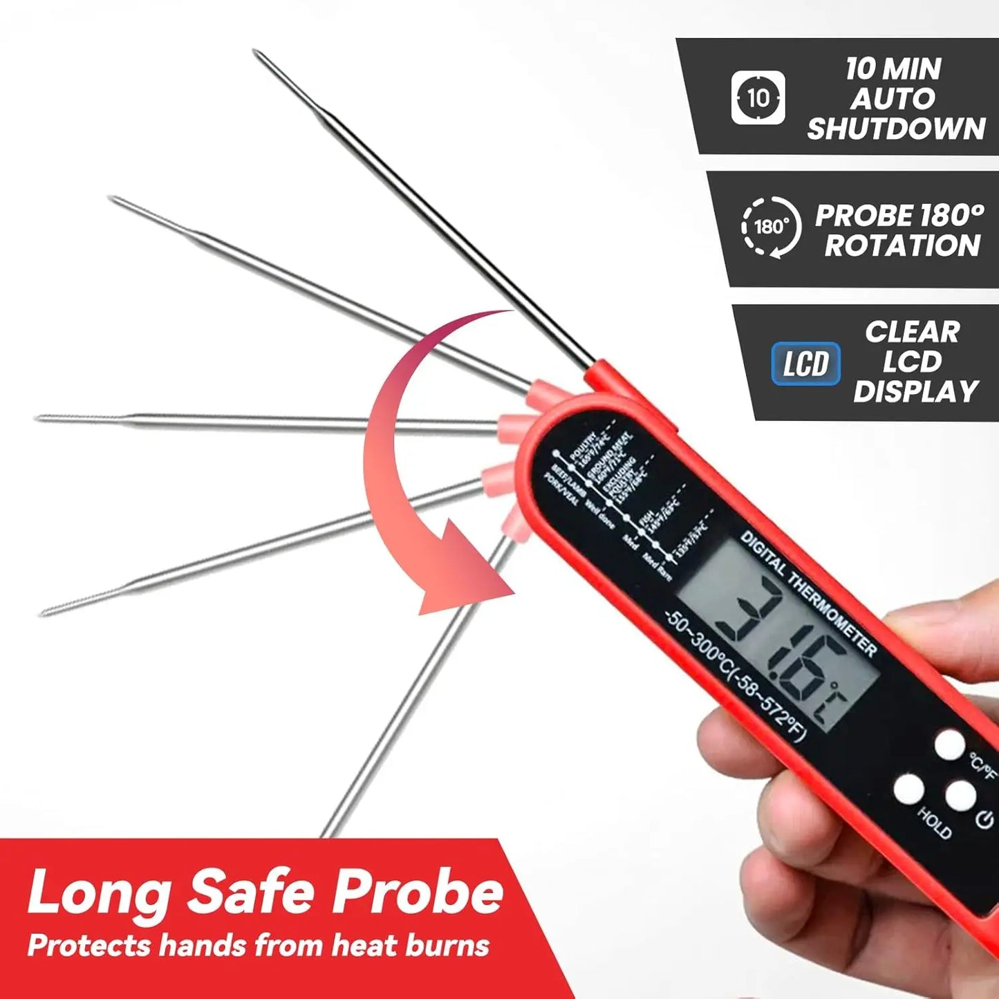 Cyfrowy termometr do mięsa do gotowania, termometr kuchenny do grilla, wędzenia, oleju, smażenia, termometr do natychmiastowego odczytu słodyczy