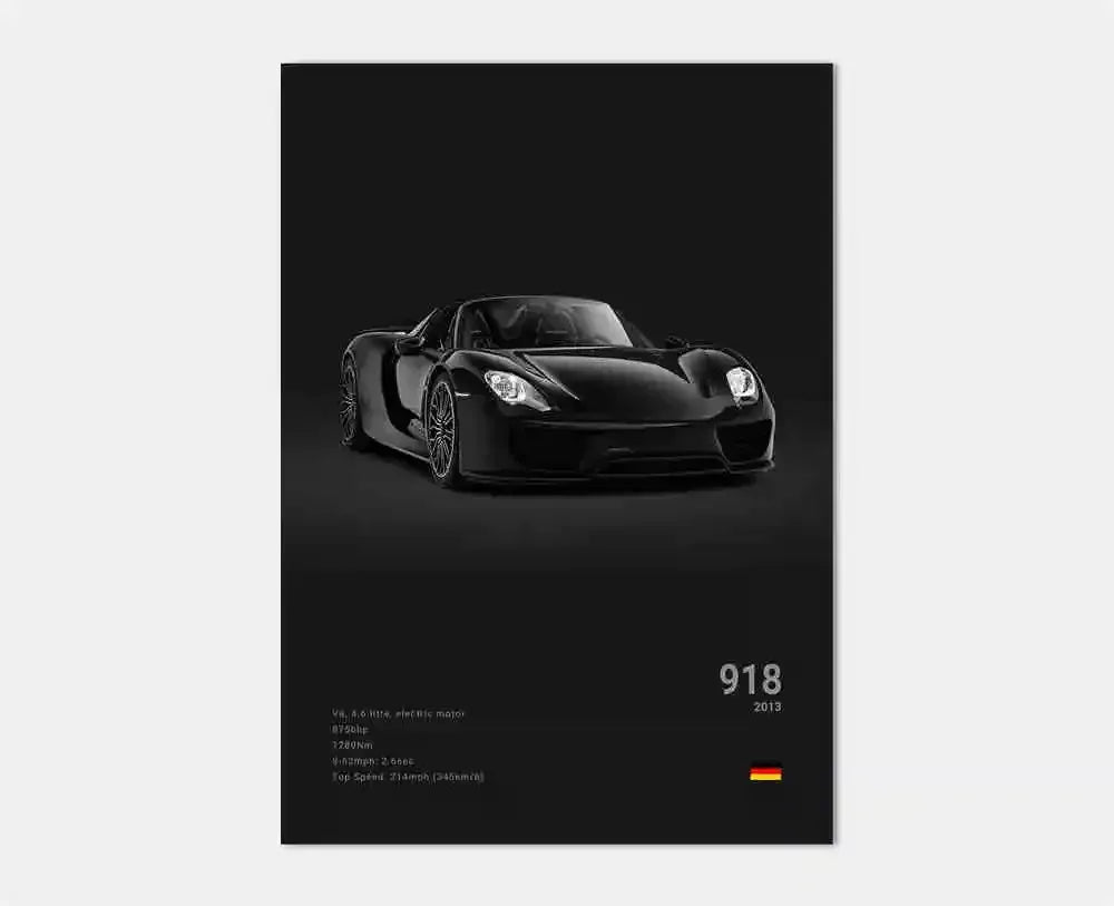 Czarno-biały plakat z niemieckim samochodem sportowym | Płócienna grafika ścienna z Porsche 911 GT3 RS