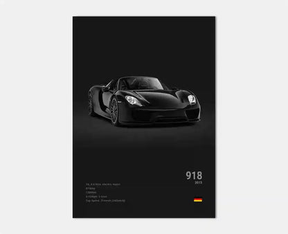Czarno-biały plakat z niemieckim samochodem sportowym | Płócienna grafika ścienna z Porsche 911 GT3 RS
