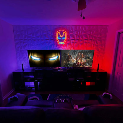 Neon LED Iron Man – Kinkiet Marvel Superhero | Dekoracja ścienna zasilana przez USB do sypialni, baru, pokoju gier i na imprezę