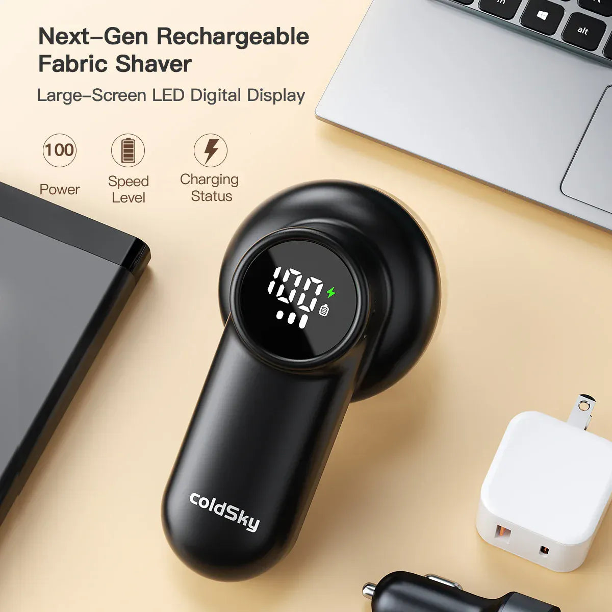 coldSky Akumulatorowa maszyna do usuwania kłaczków z wyświetlaczem LED – inteligentna golarka do tkanin i ubrań 