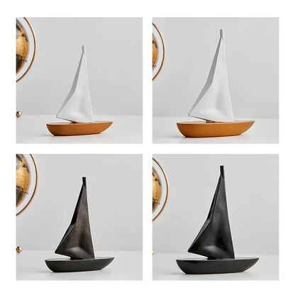 Kreatywny model żaglówki z żywicy – ​​ozdoba do salonu i biurka w stylu marynistycznym 