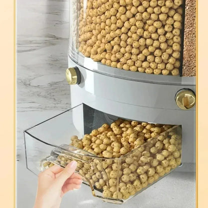 360° Rotating Rice & Cereal Dispenser – Airtight 6-Compartment Grain Storage Box for Kitchen