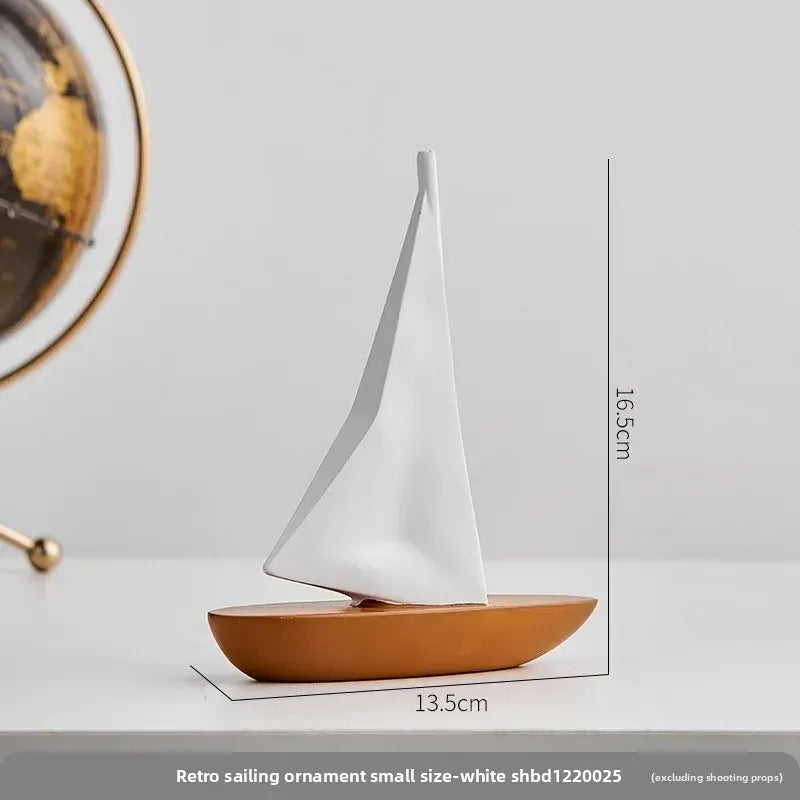 Kreatywny model żaglówki z żywicy – ​​ozdoba do salonu i biurka w stylu marynistycznym 