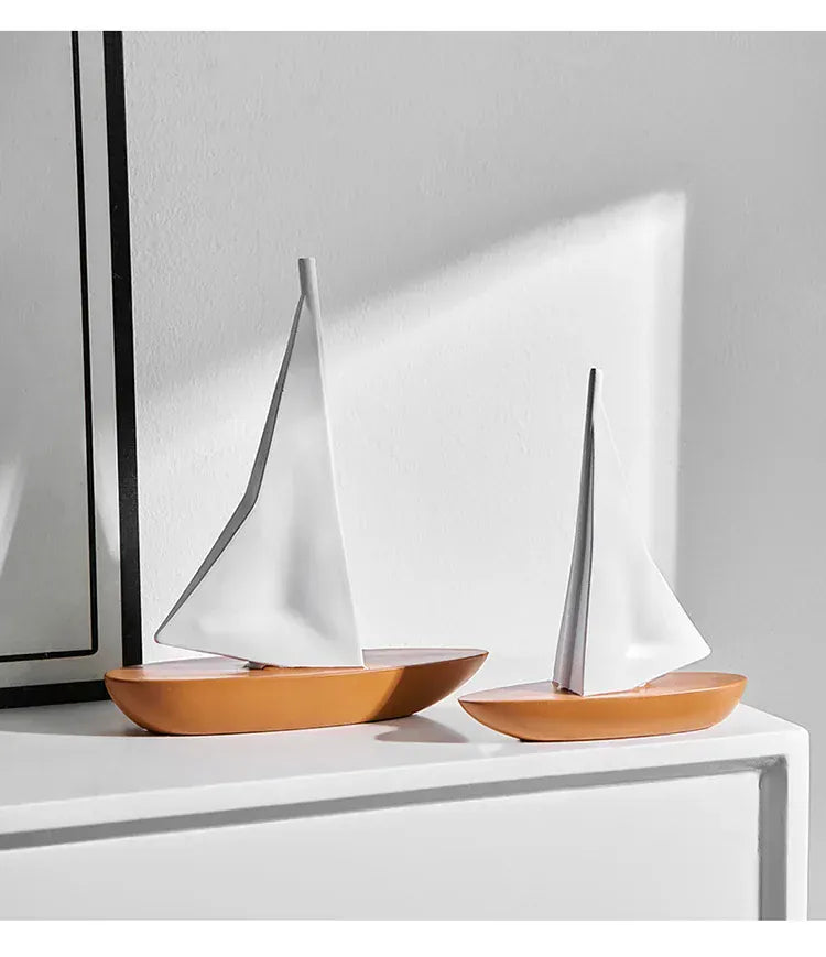 Kreatywny model żaglówki z żywicy – ​​ozdoba do salonu i biurka w stylu marynistycznym 