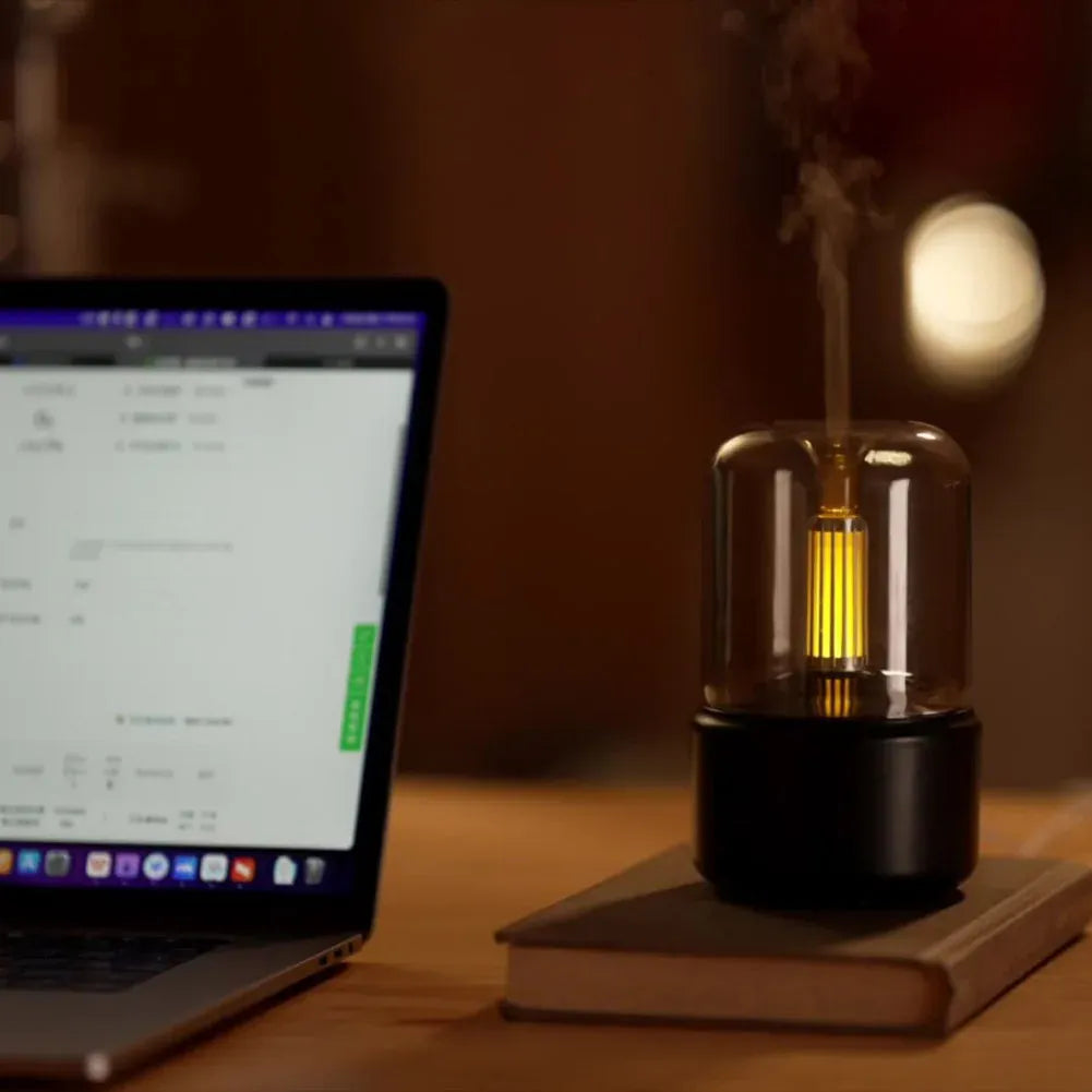 Nowy dyfuzor aromaterapeutyczny z oświetleniem z 2025 roku – ultradźwiękowy nawilżacz olejków zapachowych z funkcją świecy LED do domu i biura