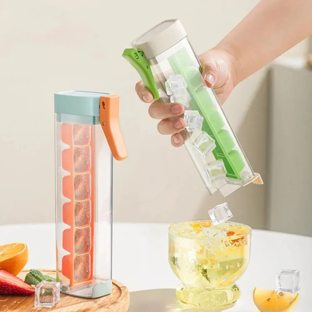 Quick-Freeze Easy Demould Ice Cube Maker with Handle – One-Hand Press for Freezer, Juices & Cold Drinks