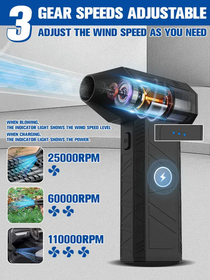 X3 Mini wentylator Violent 110000 obr./min Turbo Jet Air Duster | Mocna dmuchawa do samochodu, klawiatury i czyszczenia
