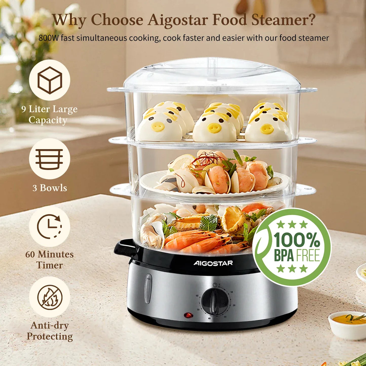 Parowar Aigostar 800W 