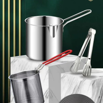 Frytkownica ze stali nierdzewnej 304 z koszykiem do smażenia – mały, wielofunkcyjny garnek do smażenia kurczaka, frytek i codziennego gotowania 