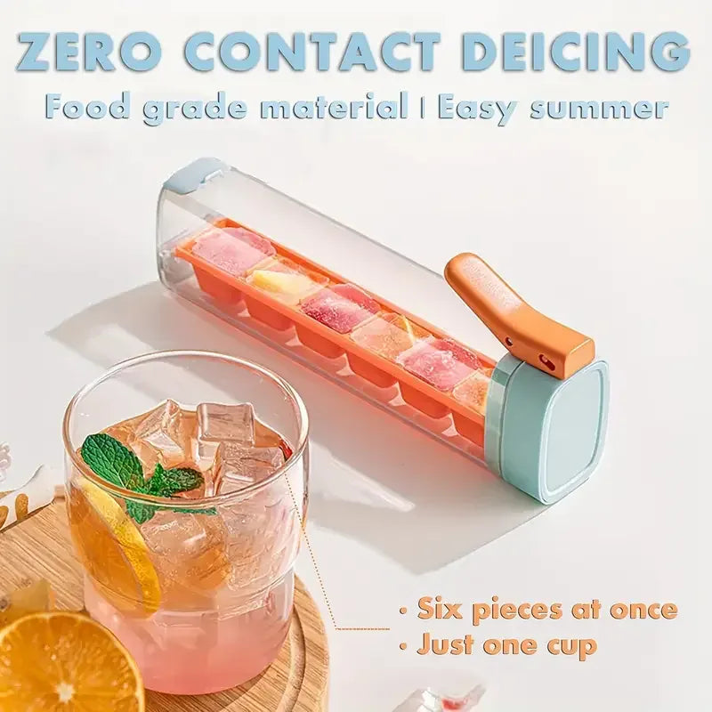 Quick-Freeze Easy Demould Ice Cube Maker with Handle – One-Hand Press for Freezer, Juices & Cold Drinks