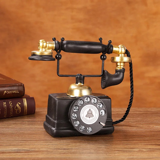American Retro Telephone Ornament – Vintage Resin Decor for Home, Living Room, Bar, or Office (Classic Nostalgic Prop Design)