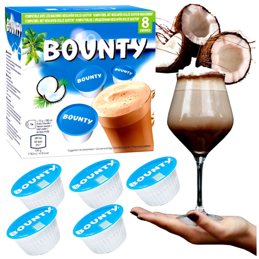 Kapsułki z gorącą czekoladą Bounty Coconut – kompatybilne z ekspresami Dolce Gusto (8 kapsułek)