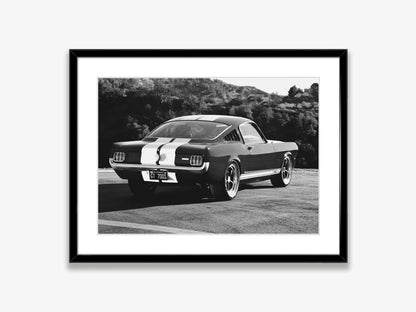 Klasyczny czarno-biały plakat z samochodem Ford Mustang – nowoczesna sztuka ścienna na płótnie na sprzedaż w Polsce 