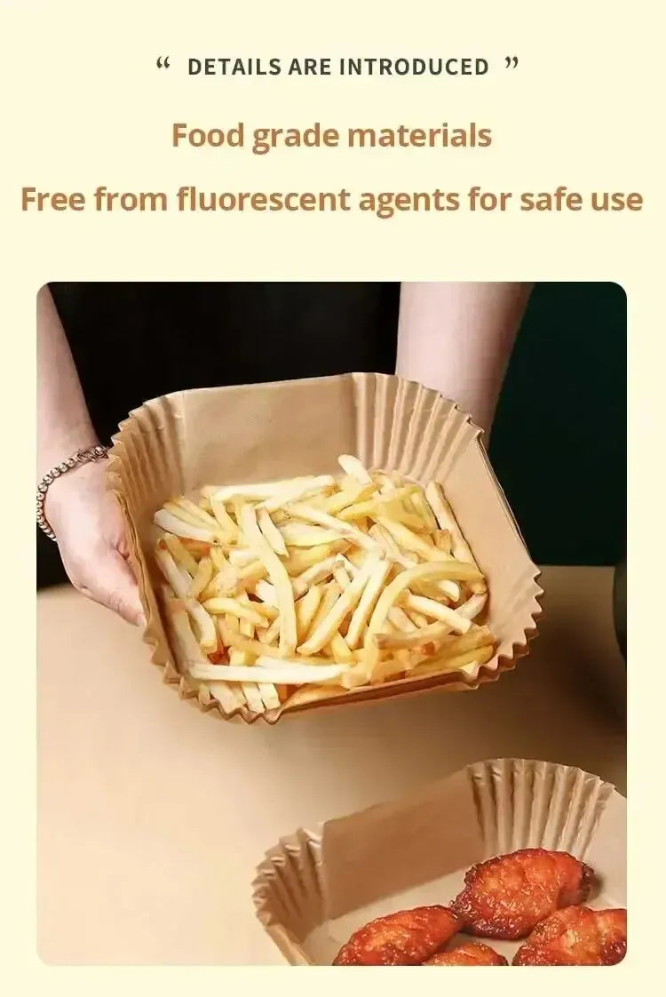 50 szt. jednorazowych papierowych wkładek do frytkownicy powietrznej – okrągłe papiery do pieczenia z powłoką zapobiegającą przywieraniu, zapewniające łatwe i bezproblemowe gotowanie 