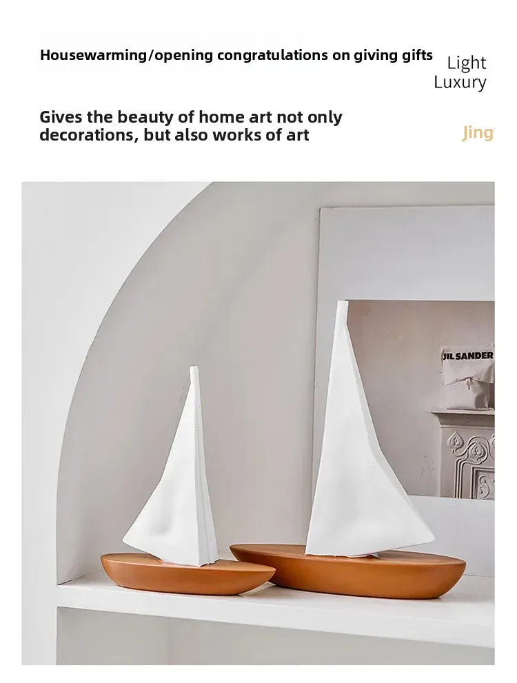 Kreatywny model żaglówki z żywicy – ​​ozdoba do salonu i biurka w stylu marynistycznym 