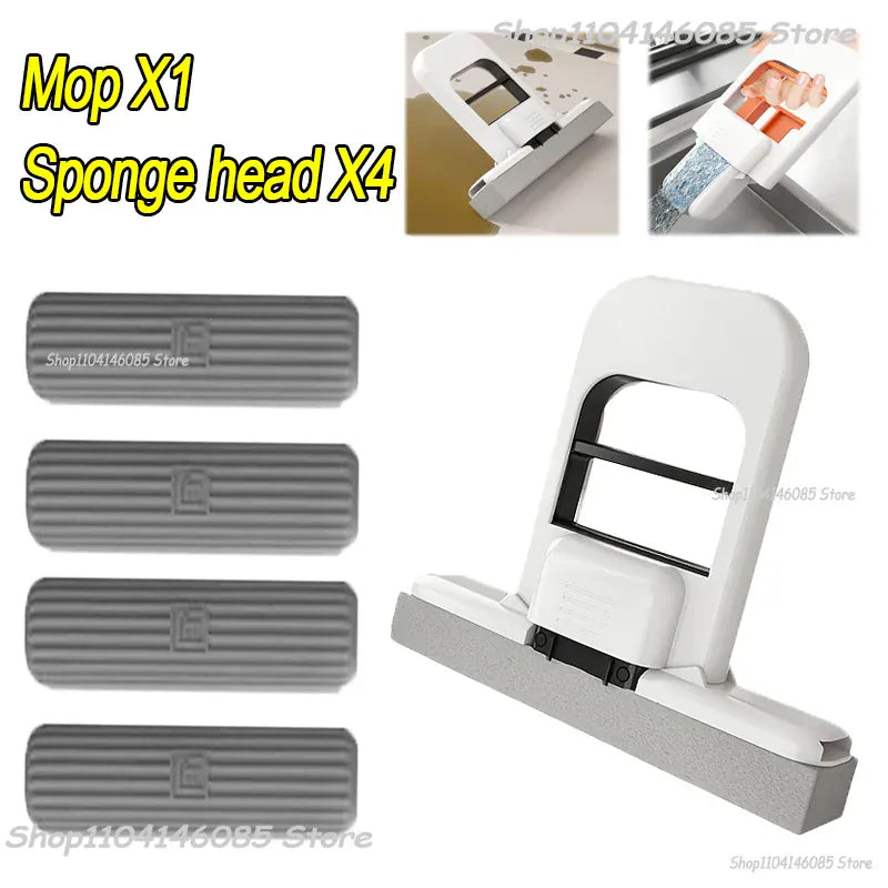 Mini mop gąbkowy z systemem samoczynnego wyciskania – kompaktowy, superchłonny mop do czyszczenia domu, kuchni, łazienki i samochodu