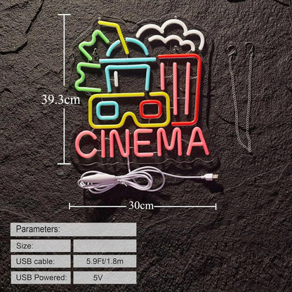 Kino Zasilany przez USB Neon LED Ściemnialny Neon Dekoracja Ścienna Do Dekoracji Pokoju Impreza Urodziny Ręcznie Robiony Prezent Teatr Sztuka Film 
